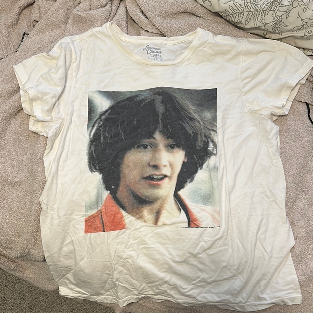 White Graphic T-Shirt with Young Keanu Reeves